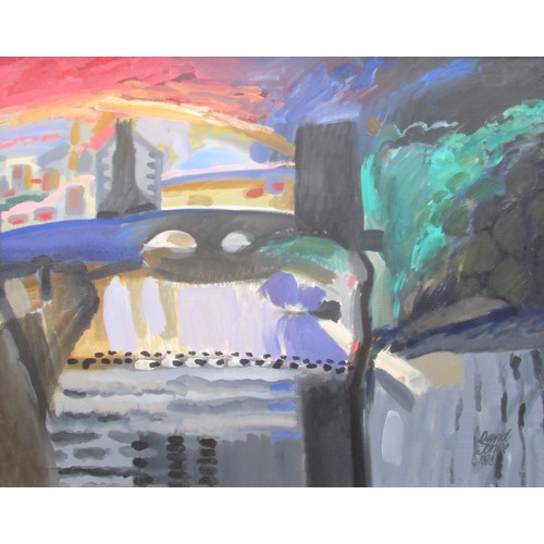 6074 - DAVID JONES (Contemporary Norwich artist) A large oil on canvas, river scene. Signed bottom right an... 