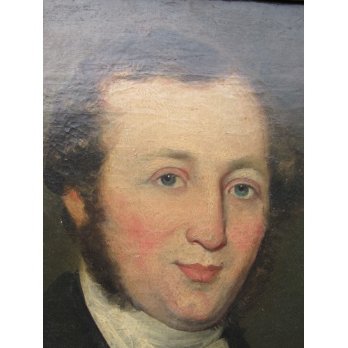 6014 - An early to mid 19th Century oil on canvas portrait of a gentleman, dark landscape beyond. Set in a ... 