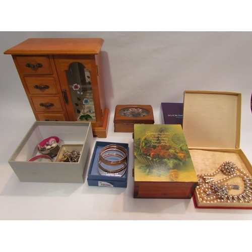 4483 - A box of costume jewellery together with tabletop jewellery chest in the form of a wardrobe