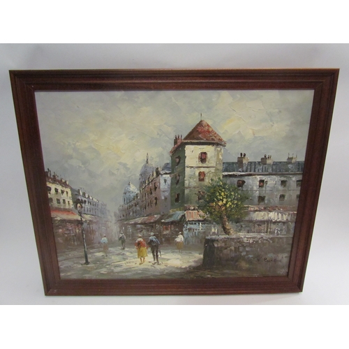 4497 - A pair of Continental oils on canvas of town scenes, signed left and right, framed, 39cm x 49cm    (... 