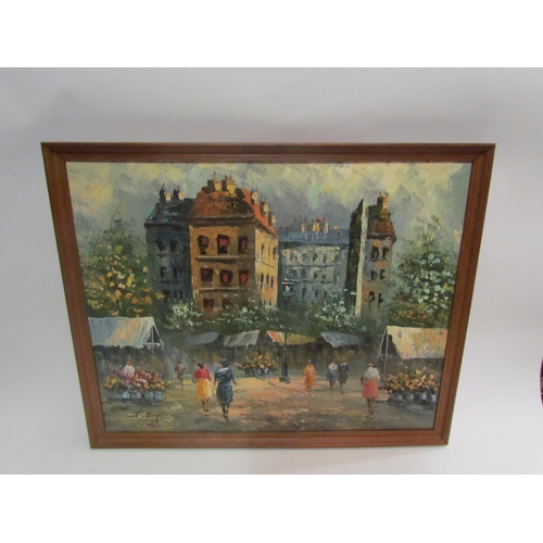 4497 - A pair of Continental oils on canvas of town scenes, signed left and right, framed, 39cm x 49cm    (... 