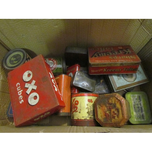 4511 - A box containing bygone tins including Oxo and Sharps Kreeny toffee   (R) £20