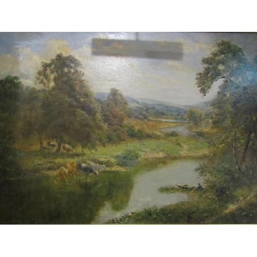 4021 - An oil on canvas depicting a pastoral landscape, gilt framed with light fitting, 60cm x 90cm image s... 