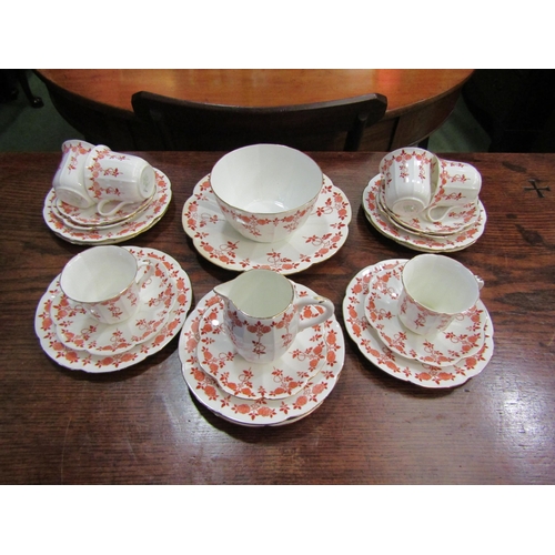 4066 - A Foley Shelley part tea service of fluted form, the white ground with orange transfer-printed flora... 