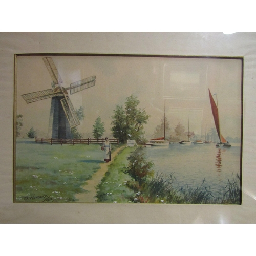 4088 - D.HEWHOUSE: A framed and glazed watercolour, Broads riverside path with figure and mill.  Signed and... 