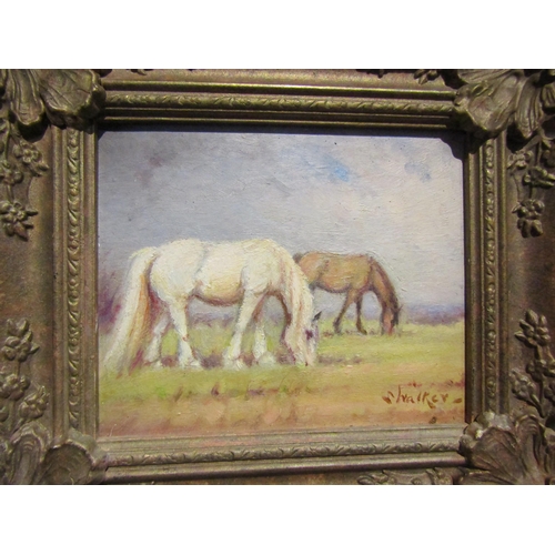 4089 - STEPHEN WALKER (1900-2004): An oil on board of two horses, signed lower right, gilt framed, 11cm x 1... 