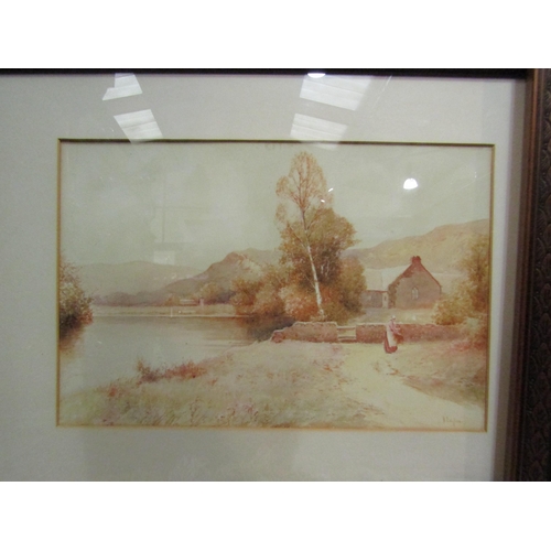 4114 - H. ENGLISH: A pair of sepia watercolours depicting a river bridge and waterside scene with dwelling.... 