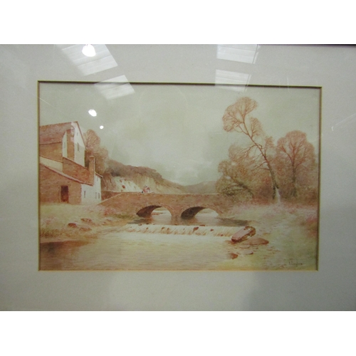 4114 - H. ENGLISH: A pair of sepia watercolours depicting a river bridge and waterside scene with dwelling.... 