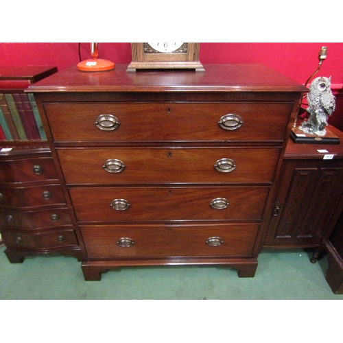 4122 - A Georgian mahogany chest of four graduating long drawers over bracket feet, 103cm tall x 94cm wide ... 