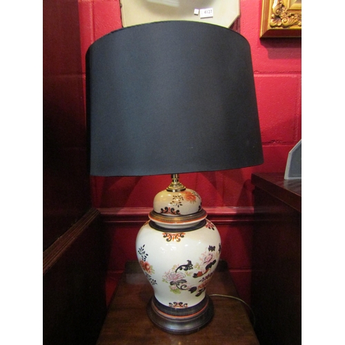 4128 - A 20th Century Imari ginger jar form table lamp with black shade, 66cm tall   (R) £25