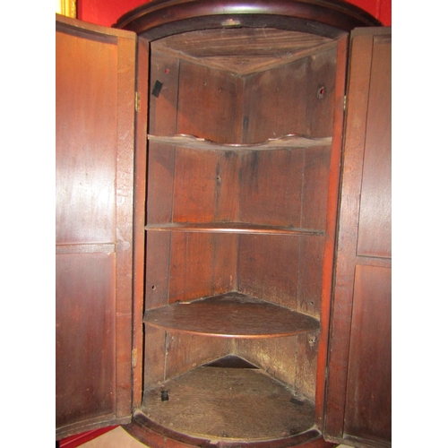 4135 - A 19th Century mahogany bow front corner cupboard with brass hinges, 91cm tall x 59cm wide