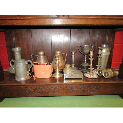 4143 - A quantity of mainly white metal wares to include a cigarette box, candlesticks, jugs etc.