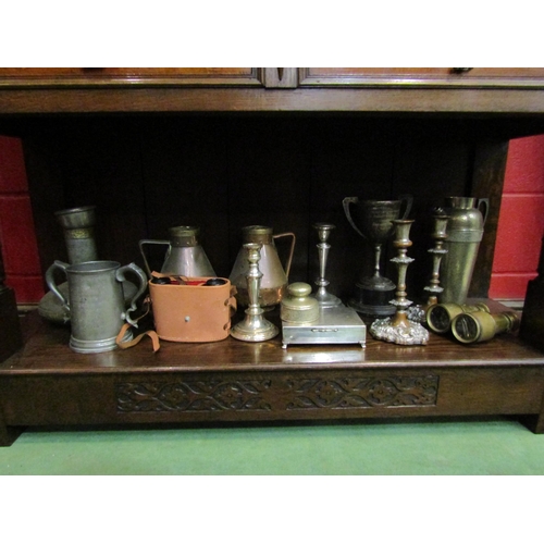 4143 - A quantity of mainly white metal wares to include a cigarette box, candlesticks, jugs etc.