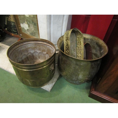 4152 - Four brass and copper planters including hammered effect Richard Mead example