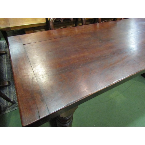 4167 - A 17th Century revival oak refectory dining table with cleated ends over turned legs joined by an H ... 