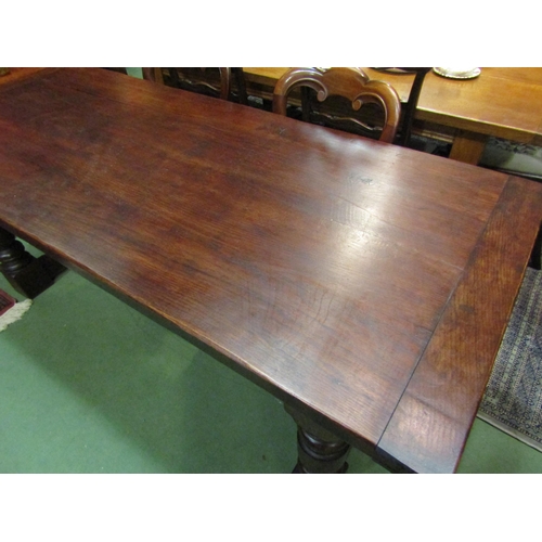 4167 - A 17th Century revival oak refectory dining table with cleated ends over turned legs joined by an H ... 