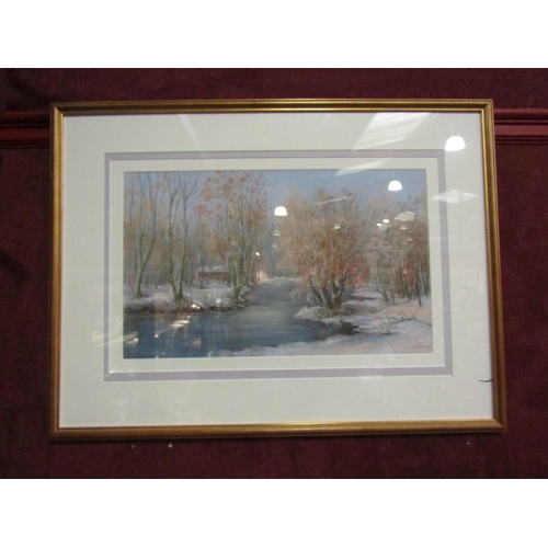 4183 - M. CARVER: A modern gilt framed and glazed pastel on paper, winter river scene.  Signed bottom right... 