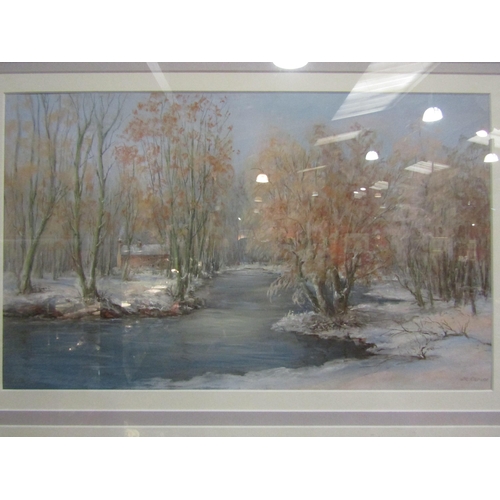 4183 - M. CARVER: A modern gilt framed and glazed pastel on paper, winter river scene.  Signed bottom right... 