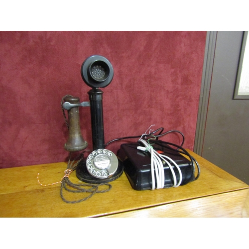 4189 - A Circa 1920/30's stick telephone with original lead and a bell set 1935