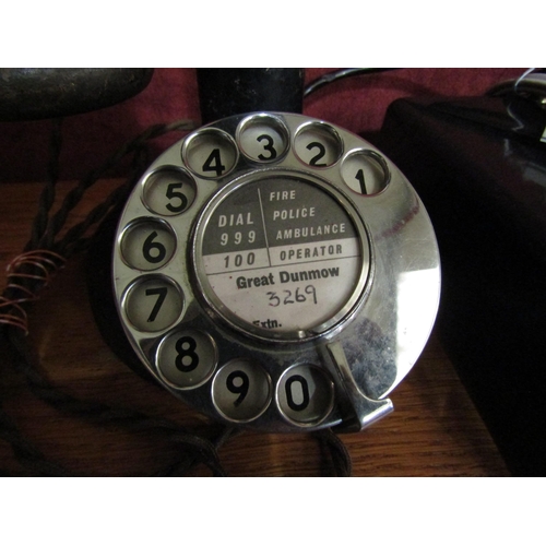 4189 - A Circa 1920/30's stick telephone with original lead and a bell set 1935