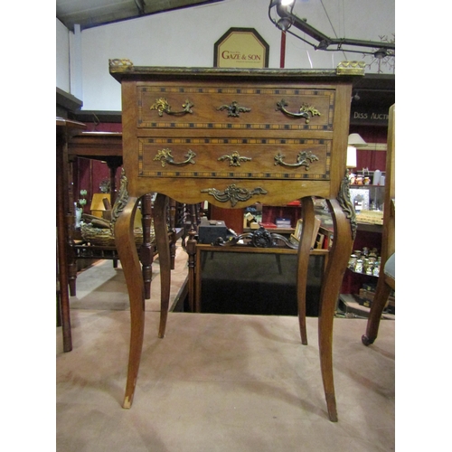 4208 - A French inlaid side table with exotic veneered woods, brass galleried top, cabriole legs, a/f, 73cm... 