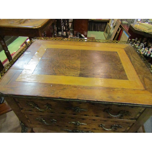 4208 - A French inlaid side table with exotic veneered woods, brass galleried top, cabriole legs, a/f, 73cm... 