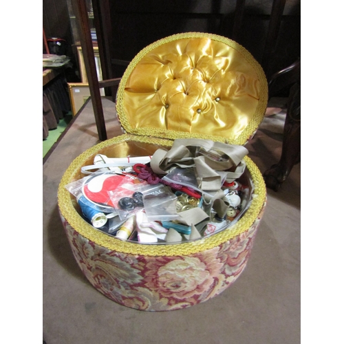 4227 - A tapestry clad sewing box with contents