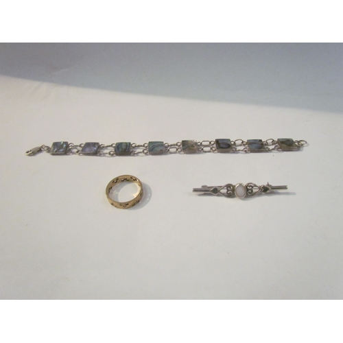 4357 - A 925 bracelet, silver and abalone, together with another marked 925 with a moonstone setting and a ... 