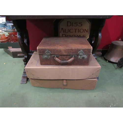 4014 - A leather vanity case, no contents, and two Stowmarket laundry boxes