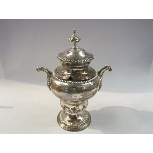 4370 - A George III silver pedestal sauce tureen, gadrooned edge and wrythen base, two scroll handles, the ... 