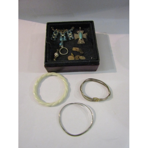 4413 - A selection of costume jewellery and coinage including 9ct gold bar brooch, simulated pearl necklace... 