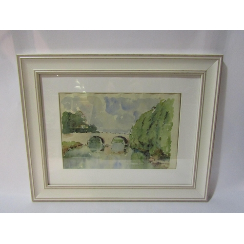 4269 - ROWLAND FISHER (1885-1969): A pair of watercolours, bridge and boat on river, 20cm x 30cm and 17.5cm... 