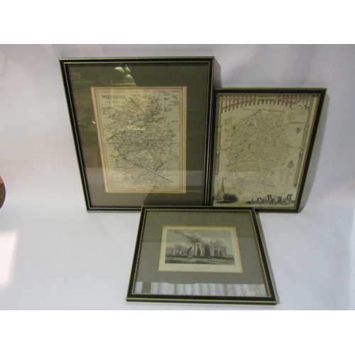 4277 - Two framed maps of Wiltshire and a Stone Henge print  (3)   (E) £10-20