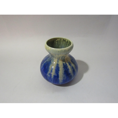 4278 - A Ruskin Pottery vase with crystalline glaze in blues.  Impressed marks to base.  13cm high