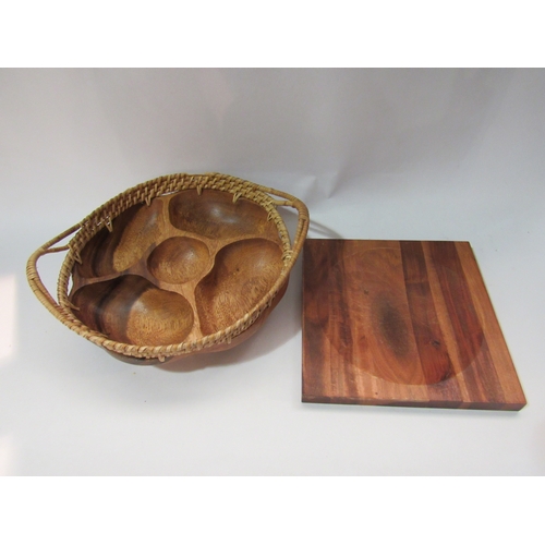 4296 - A French wooden fruit basket, a bamboo egg tray, herb chopper, pestle and mortar and nut basket (6)