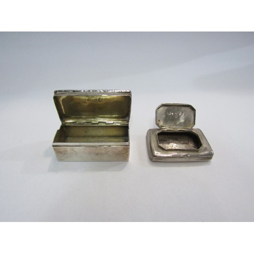 4322 - Two Georgian silver snuff boxes, one with foliate border, 7cm x 3.5cm x 2.8cm, combined weight 113g