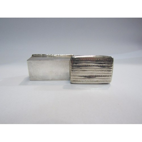 4322 - Two Georgian silver snuff boxes, one with foliate border, 7cm x 3.5cm x 2.8cm, combined weight 113g