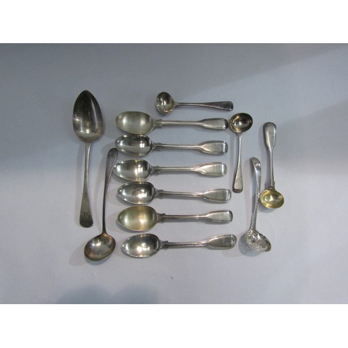 4358 - A quantity of Georgian and later silver spoons including condiment and sifting