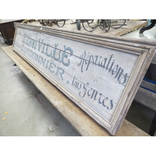 2075 - A 19th Century French painted shoe makers and repairs sign 248 x 50cm   (C)