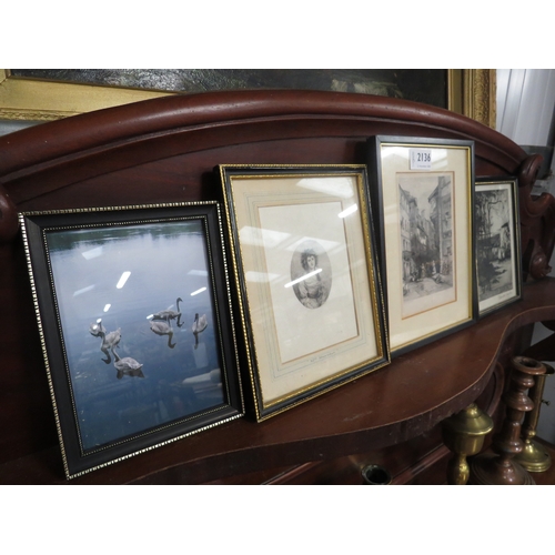 2125 - Four small black framed pictures, one pencil signed G Howell-Baker