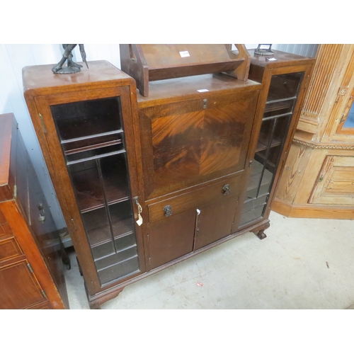 2164 - A 1930's mahogany bureau with side by side bookcase