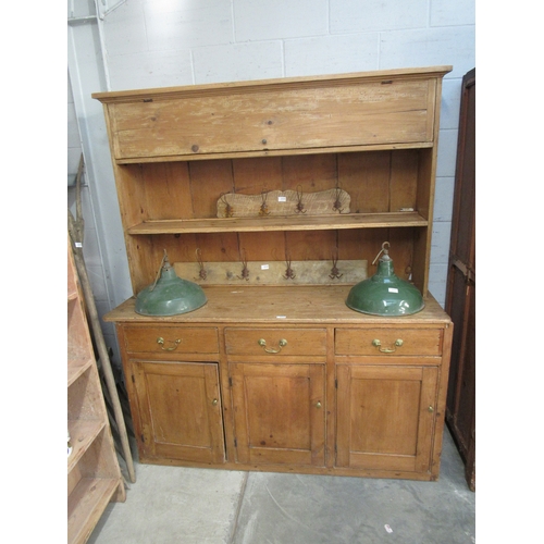 2345 - A Georgian Irish pine dresser with unusual bread cupboard top 154w x 54d x 181cm tall