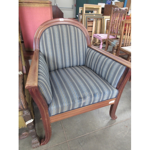 2467 - An Art Deco arm chair with blue stripe upholstery