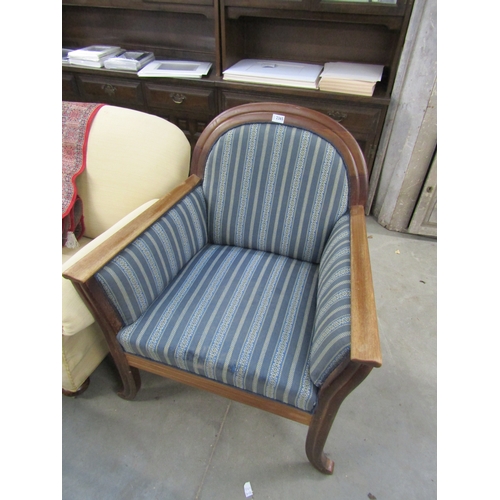 2467 - An Art Deco arm chair with blue stripe upholstery