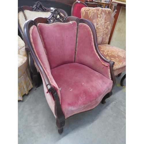 2461 - A pair of Victorian mahogany boudoir arm chairs for restoration