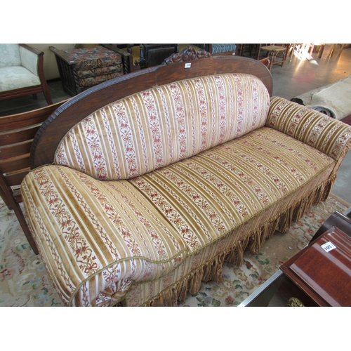 2442 - A Victorian mahogany scroll end day bed sofa with floral ribbon upholstery   (E)  £5-10