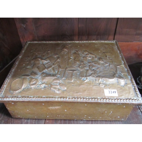 2249 - An embossed brass slipper box   (R) £10