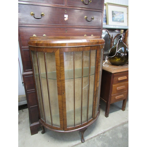 2256 - A 1930's walnut display cabinet, crack to glass