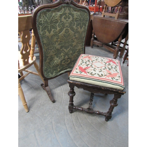 2264 - A 19th Century carved fire screen and tapestry top stool