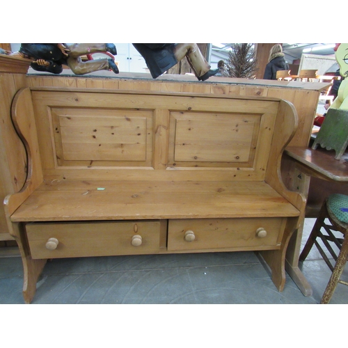 2288 - A waxed pine bench seat with two drawers 130cm wide